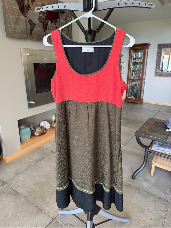 Moulinette Soeurs Dresses & Skirts - Moulinette Soeurs silk Red Olive Green Mixed-Media Sleeveless Dress size Small
